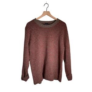 L.L. BEAN Red and Brown lambs wool Crewneck Sweater with Red Stripe Detail L